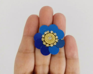 5 Royal Blue Floral Applique, Sequins and Rhinestone Appliques, Headband Applique